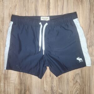 Abercrombie & Fitch Moose Logo Swim Trunks 5" XL Navy White Stripe